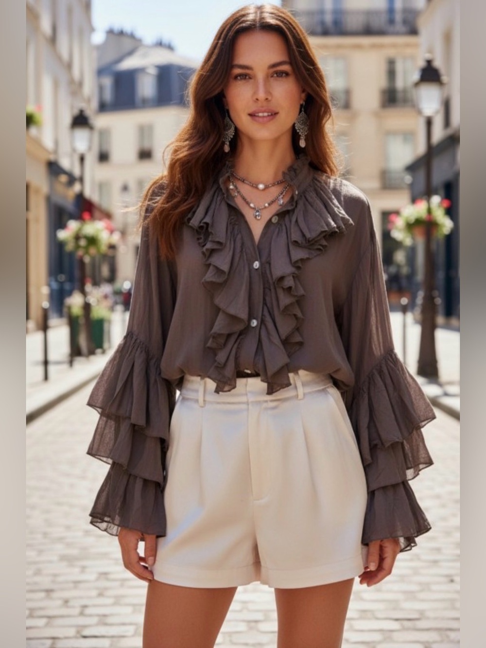 SM164 | Made in Italy | Cotton Ruffle Blouse